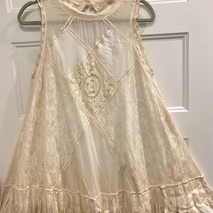 FREE PEOPLE Cut-Out Back Angel Lace Mini  Dress Ivory Size L